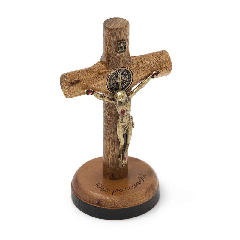 Crucifixo para mesa 7 cm - 'Foi por você' - Com Medalha de São Bento