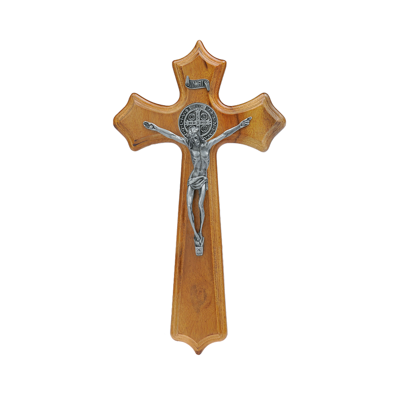 Crucifixo de Parede 25cm Prata Velha c/ medalha de São Bento