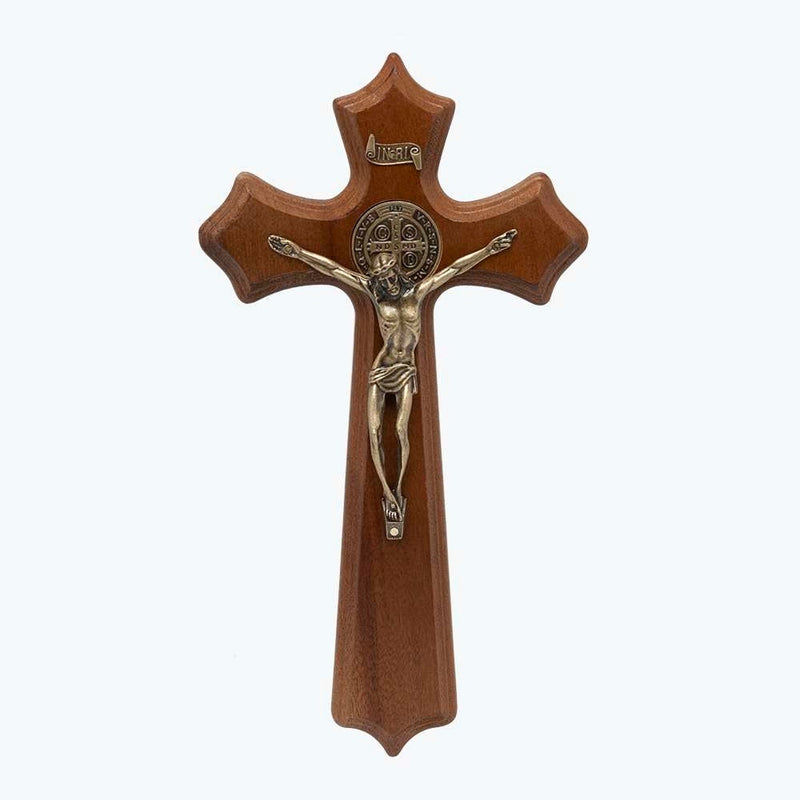 Crucifixo de Parede 25cm Ouro Velho c/ medalha de São Bento