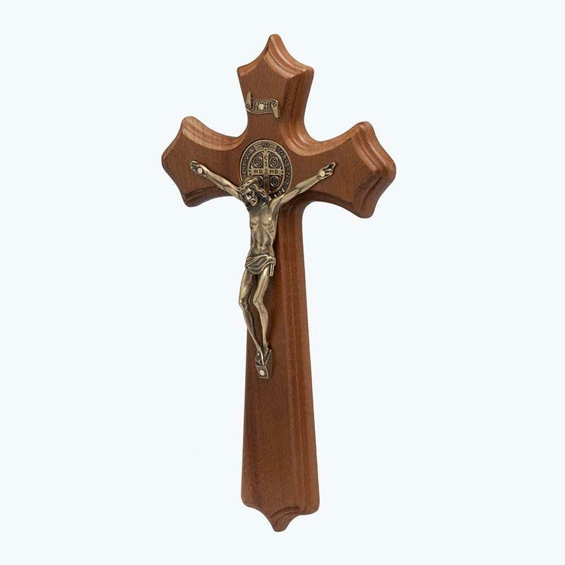 Crucifixo de Parede 25cm Ouro Velho c/ medalha de São Bento