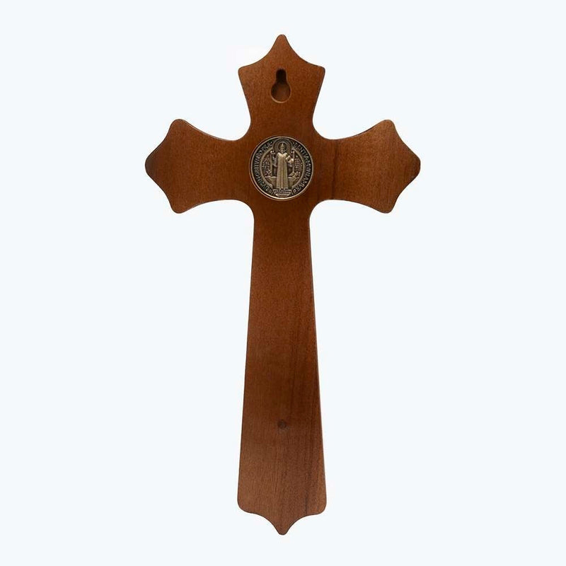 Crucifixo de Parede 25cm Ouro Velho c/ medalha de São Bento